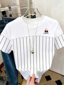 Camiseta casual de mujer con cuello redondo y hombros caídos, bordada con flores, 4 estampados florales diferentes, camiseta bordada con conchas.Camiseta casual cómoda para exteriores, adecuada para todas las estaciones. - Blanco 2 - Ver 4
