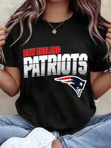 Camiseta de manga corta para mujer, unisex, con estampado del logo de los , para fanáticos del fútbol americano y celebraciones de los días de juego, ideal para parejas y familias. - Negro - Ver 1