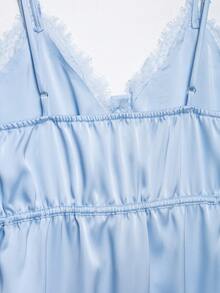 Dravelle DEEKA Spring/Summer New Women's Fashion European And American Style Minimalist Sexy Lace Decor Satin Blouse Casual - Baby Blue - View 11