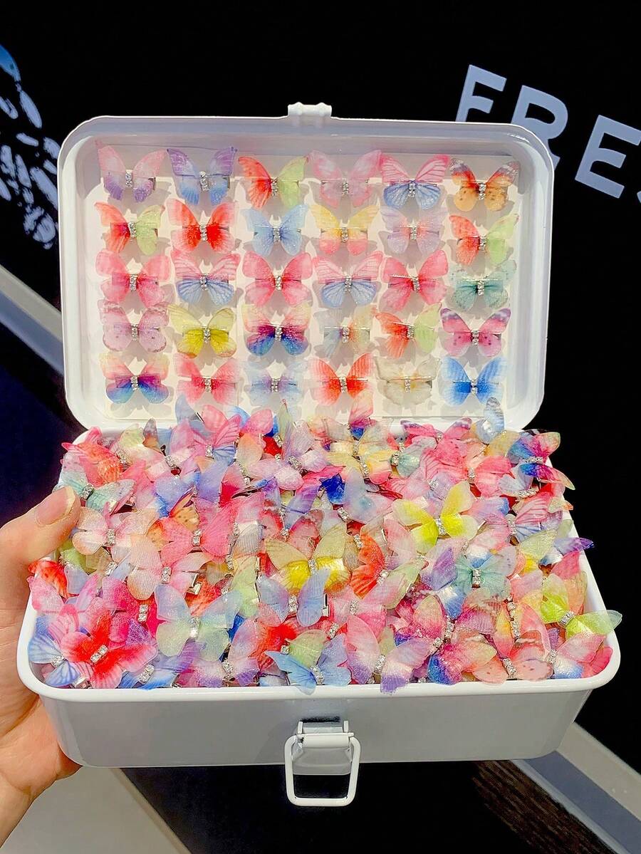 15 chiếc kẹp tóc hình bướm lưới ombre ngẫu nhiên đính đá, phụ kiện tóc hình bướm 3D sống động, kẹp tóc thời trang cho tiệc tùng và sử dụng hàng ngày. - Nhiều màu - Xem 1