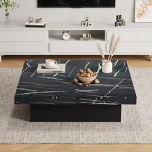 Modern White Square Coffee Table With Marble Look, 90 X 90 X 25 Cm – Four Drawers, Sliding Top, Load Capacity Up To 30 Kg. - Black - View 3