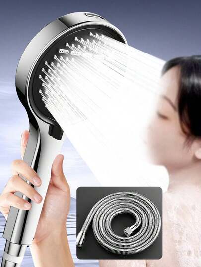 High Voltage 6 Modes Handheld Shower Head Anti Clogging Nozzle Built In Strong Cleaning Bath Tile And Pet Extra Long 150CM Stainless Steel Hose, Home Hotel Homestay Bathroom Accessories