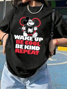 Unisex Disney Mickey Slogan Tee, Bold Street Print, Casual Fit, Cool & Versatile. - 黑色 - 查看 2
