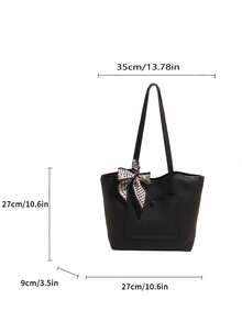Bolso de mano de material de PU de unicolor con cierre de cremallera, cartera de mujer minimalista y clásica de uso múltiple, adecuada para compras, citas y viajes al trabajo - Negro - Ver 7