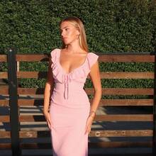 Vestido ajustado con volantes y lazos, estilo sensual, nueva llegada bestseller - Rosa - Ver 6