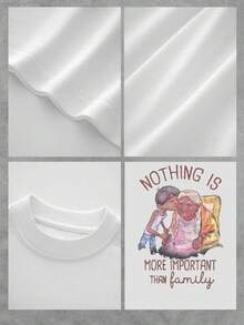 Illustration Showing A Child Kissing His Grandmother As A Symbol Of Love And Family Unity, Reminding Us That Nothing Is More Valuable Than Sharing Moments With Loved Ones. Comfortable Casual Women's T-Shirt For Everyday Wear - 白色 - 查看 4