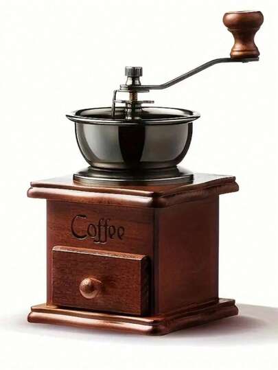 1pc Retro Hand-Cranked Coffee Grinder With Ceramic Grinding Core, Wooden Manual Coffee Mill, Suitable For Home Barista Experience, Grinding Fresh Coffee Beans