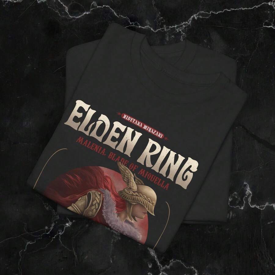 Camiseta Elden Ring Malenia de algodón grueso UniS1ex T1EE Gaming Streetwear Regalos para gamers Camiseta con estilo vintage Libros Camiseta Elden Ring 220G de algodón puro de manga corta para hombre y mujer, tejido grueso, resistente a las arrugas y que no se deforma fácilmente. Estilo sencillo y versátil, ligero y transpirable, perfecto para ir al trabajo, viajar, acampar, ir de compras y el tiempo libre diario. - Negro - Ver 1