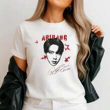 J-Hope Arirang ,  World Tour 2026, Merch T-Shirt, Bangtan 2026 Merch, BTTS Concert, P Army, Gift, Unisex T-Shirt, Unisex Urban Vintage Style, Loose Fit Short Sleeve Cotton T-Shirt With Round Neck, Blouses For Women. Casual Blouses For Ladies. - 白色 3 - 查看 1