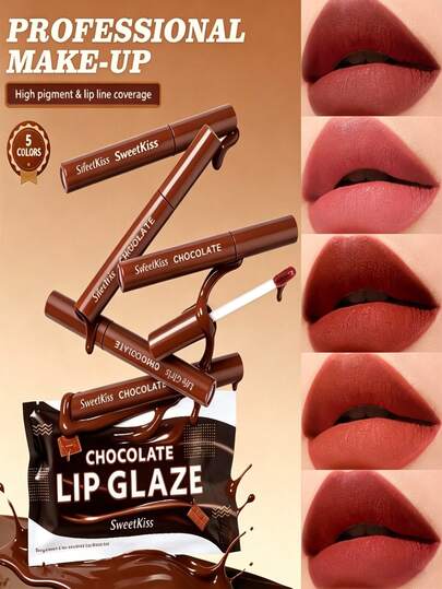 Life Girls 6pcs Soft Matte Velvet Chocolate Lip Gloss Set, Long-Lasting Non-Fading, Natural Color, Versatile Nude Lip Tint