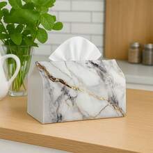 1pc Modern Abstract Marble Tissue Box - White & Gold Striped Texture Durable Decorative Storage Box, Suitable For Kitchen, Living Room, Bedroom, Car And Party - Multipurpose Tissue Dispenser For Home Decor, Party Supplies - Multicolor - View 6