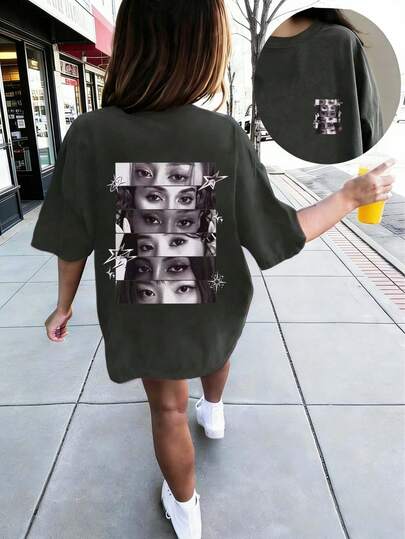 少女休闲印花圆领短袖T恤，夏季上衣