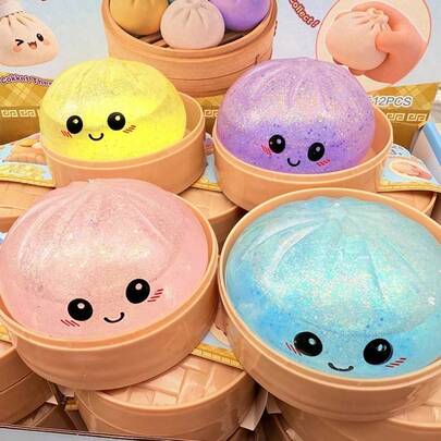 1pc Soft Chinese Steamed Bun Squeeze Toy, TPR Material Food Squeezy Ball, Cute Cartoon Stress Relief Toy, Birthday Party Gift, Classroom Prize, Christmas Gift Filler, Fun Stress Relief Toy For Office, Home, School, Slow Rebound Stress Relief Decor, Cool Desktop Decor Anti-Stress Gift. Random Color Shipped.