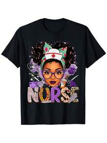 Afro-Melanin Pride T-Shirt For Women And Unisex - Soft And Breathable T-Shirt Suitable For Women With Afro Texture And Melanin Print, Casual Wear For Cultural Events, Valentine's Day, St. Patrick's Day. Stylish Printed Short-Sleeve T-Shirt For Men, Casual Crew Neck. - 黑色 - 查看 6