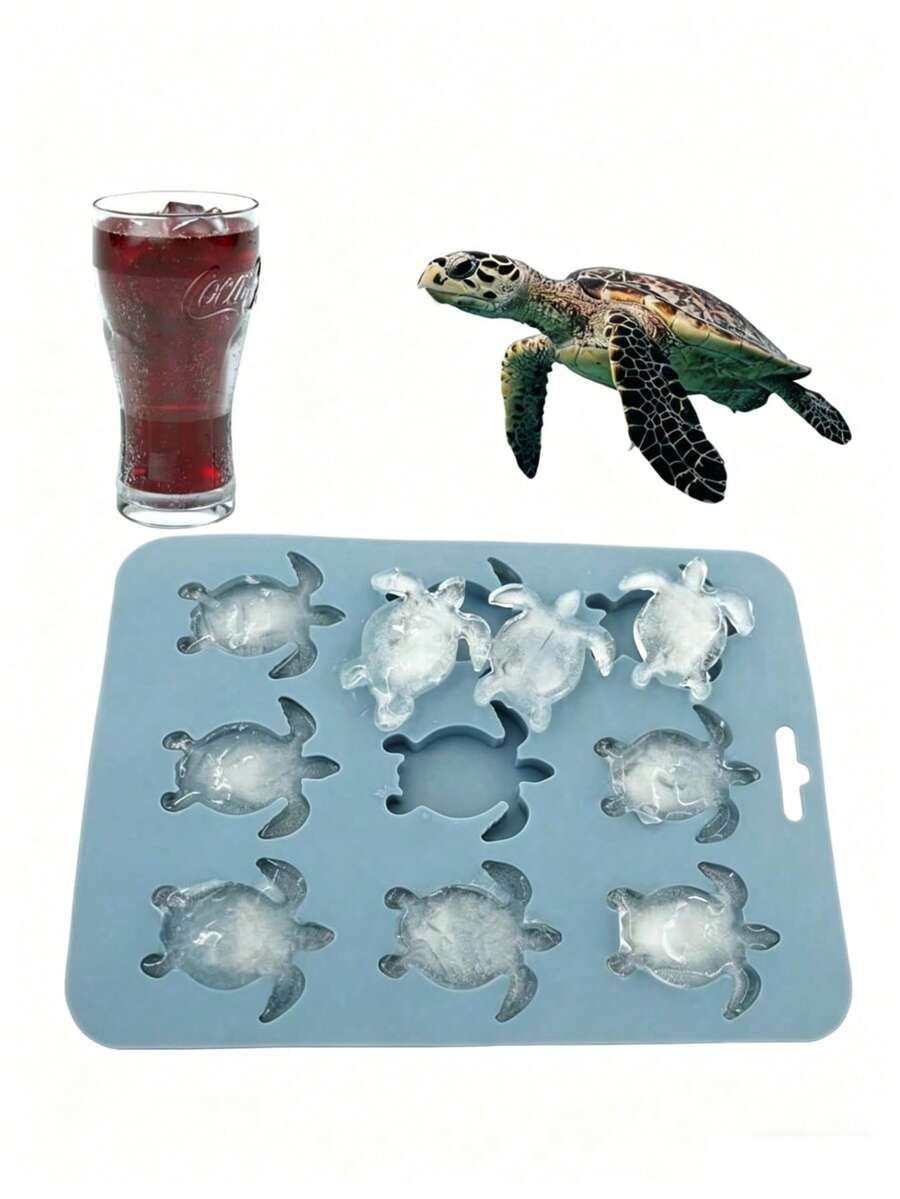 1個海龜造型矽膠冰塊模具，適用於製作零食、餅乾、調酒、巧克力、糖果或派對冰塊，適用於酒吧、居家、廚房配件 - 彩色 - 查看 1