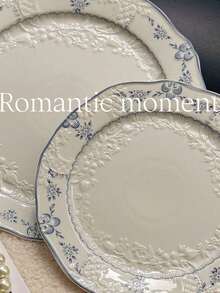 Cabin Kangaroo 1pc French Vintage Style Tableware, Exquisite Craftsmanship, Blue Tone, Ruffled Edge Design, Embossed Ceramic Technique, Dessert Bowl, Breakfast Bowl, Soup Plate, Showcasing French Charm, Elegant Dining Experience. - Multicolor - View 7