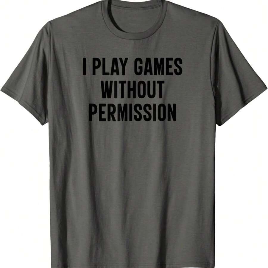 I Play Games Without Permission Distressed Funny Meme T-Shirt - Black - View 1