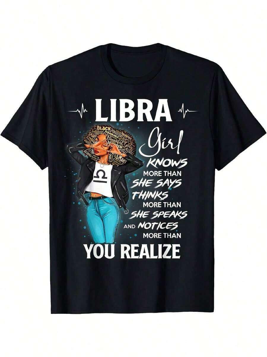 Women's 100% Cotton Camisole With Libra Zodiac Design - "Knows More Than She Says" And Libra Girl Design With Astrological Symbols, Comfortable Fit For All Seasons, Casual Daily Wear And Going Out, Retro Style Round Neck Camisole For Women, Birthday Gift For Libra Season (September 23 - October 23), Breathable And Comfortable. - 黑色 - 查看 1