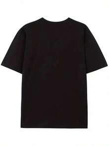 Limited Time Offer, Limited Quantities, Flash ! This Loose-Fitting Crew Neck T-Shirt Features A Simple And Versatile Design With A Hooligan-Style Print, Offering A  And Eye-Catching Look. A Fashionable T-Shirt, Perfect For Spring And Summer. - 黑色 - 查看 2