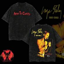 Camiseta, Para hombre, [$$$manlife] camiseta vintage lavada de layne staley de alice in chains – algodón grueso lavado al ácido, Estilo grunge clás... - Negro - Ver 6