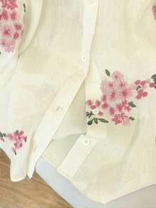 Camisa de mujer de manga larga con botones, de estilo casual y romántico, con bordado floral - Blanco 2 - Ver 9