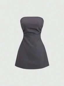 Conjunto de minivestido estilo francés, vestido de corpiño sexy para mujer - Gris Claro - Ver 4