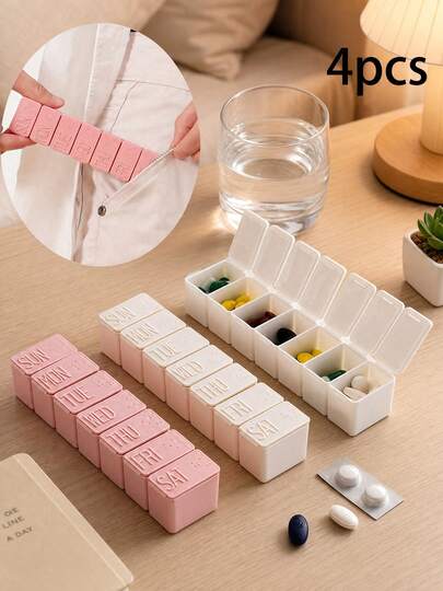 Bộ 4/2 hộp đựng thuốc mini di động, hộp đựng thuốc hình chữ cái, hộp đựng thuốc du lịch hàng tuần màu hồng dễ thương, hộp phân phối thuốc có ngăn, hộp đựng thuốc du lịch độc lập 7 ngày, giá đựng thuốc sáng/chiều di động, thích hợp cho Lễ Phục Sinh, Ngày Quốc khánh, Lễ Rửa Tội, Lễ Thêm Sức, Đám Cưới, Ngày của Cha, Ngày của Mẹ, Tháng Tự hào, Cắm trại, quà tặng tiệc tùng, đồ dùng cần thiết trên máy bay, phụ kiện du lịch, những món đồ mà các cô gái nhất định phải có.
