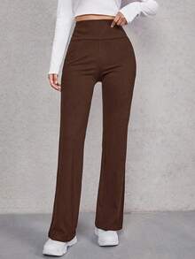 Pantalones acampanados de cintura ancha - Marrón Chocolate - Ver 4