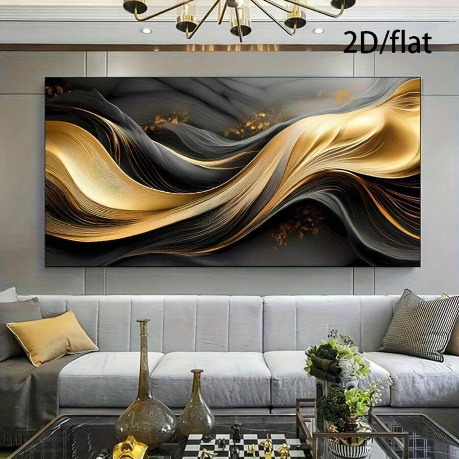 1pc Frameless Modern Golden Smooth Wavy Line Canvas Painting Art For Living Room Modern Canvas Poster For Bedroom And Living Room Decoration Paintings No Frame - 111 - View 1