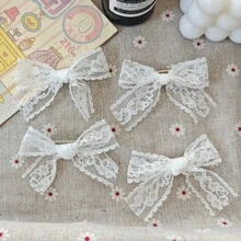 Kẹp tóc nơ ren trắng ngọt ngào, kẹp tóc mái lệch kiểu công chúa, phụ kiện tóc đuôi ngựa đôi. - kẹp tóc nơ ren - Xem 6