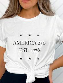 AM1erica 250 Est. 1776 Camiseta gráfica, estrellas patrióticas. Camiseta unisex de algodón puro de 220 g. Peso ideal para todas las estaciones, apta para hombres y mujeres. Tejido duradero de alta calidad, suave al tacto y de larga duración. Camiseta transpirable. Adecuada para mujer en primavera y verano, vacaciones, Día de la Madre, Día de la Independencia. - Blanco - Ver 1