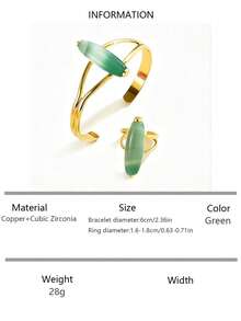 1 Set Vintage Ring & Bracelet Jewelry Set, Suitable For Women's Daily Wear And Parties (Agate Color Random) - Set - View 12