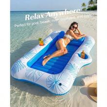 Inflatable Pool Floats, Tanning Pool Lounger ,  Pool Inflatables Floaties Pool Toy Summer Beach Party Swimming Floaty Bed - Blue Leaf - View 2