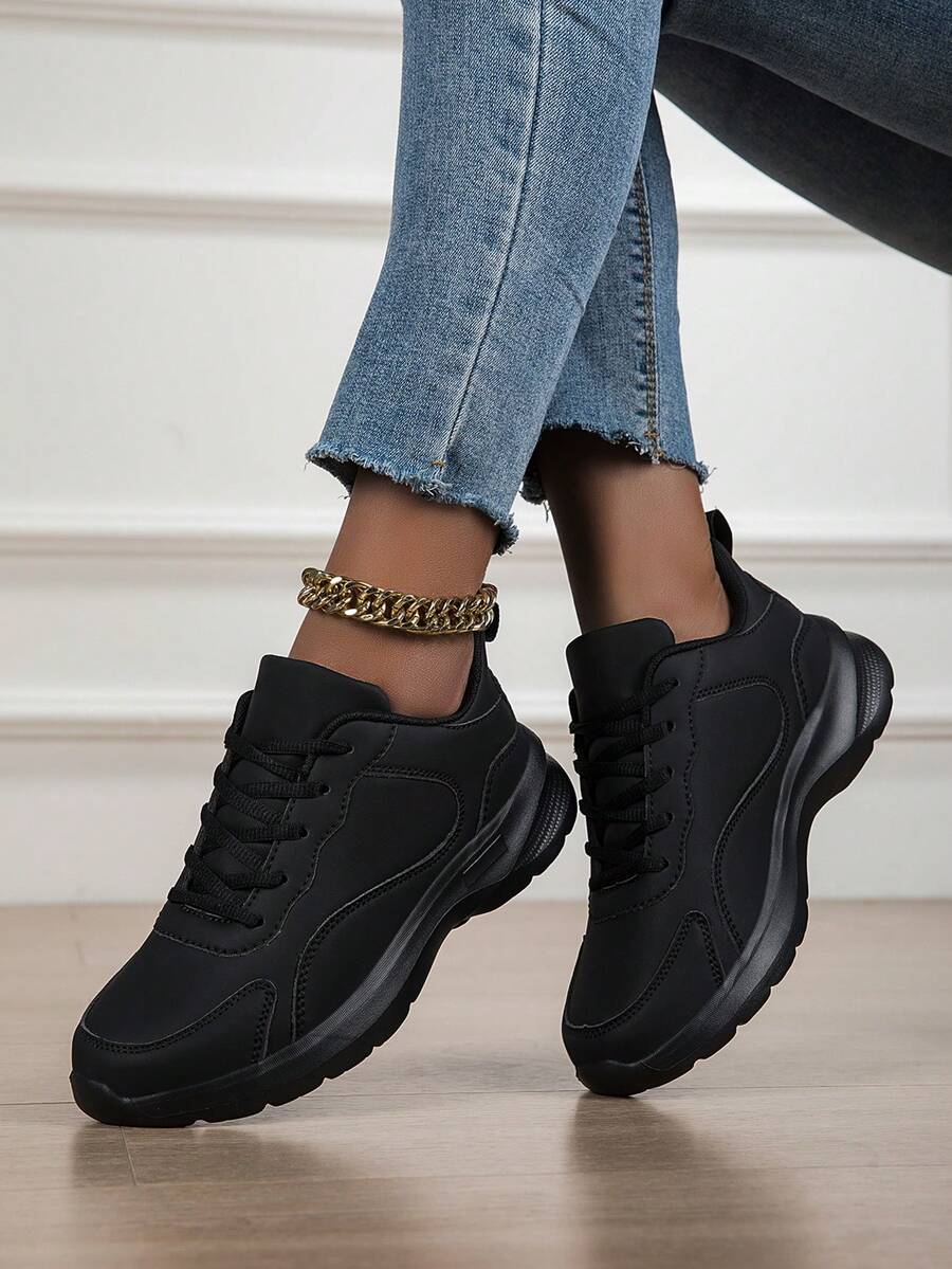 Neue Damen-Sneaker in Großen Größen, Lässig, Leicht und Bequem, Komplett Schwarz, Arbeitsschuhe, Herren-Sneaker, Laufschuhe, Arbeitsschuhe für Catering und Küche am Labor Day - Schwarz - Übersicht 1