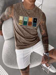 Simple Studio | Men's Retro Rugged Style Washed Short Sleeve Tank Top | Suitable For Summer Wear | Comfortable & Breathable | Leading Fashion - Brown - View 3