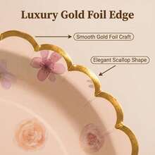 10/20pcs Gold Foil Lace Floral Party Plates, Perfect For Graduation, Bachelorette Party, Birthday Party, Wedding And Baptism - Retro Floral - View 4