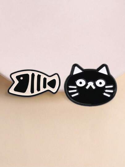 Simple Cat Fishbone Brooch, Cartoon Cat Fish Pin, Fashionable Accessory, Unique Design, Perfect For, Gift Idea