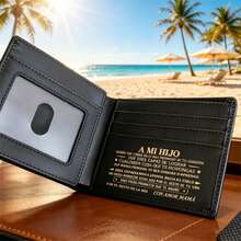 Sleek Black Bi-Fold Wallet For Son, Portable Wallet With Silver Engraved Lettering, Multiple Card Slots Design, Ideal Birthday Graduation Christmas Gift From Mom - Black - View 7