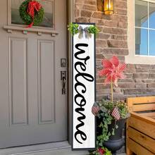Outdoor Wooden Welcome Sign For Front Porch Standing Vertical Farmhouse Porch Board Decor, Large Wood Wall Hanging Sign With Eucalyptus Leaves And Bow For Entryway Garden And Patio, Wood Black - 立式歡迎牌(黑色) - 查看 13