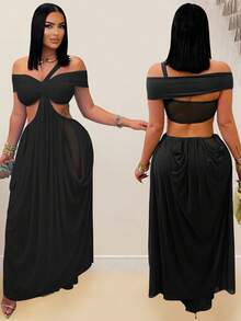 Vestido nuevo de verano para mujer, de moda, sexy, top tubo, corte entallado, unicolor, de tul transparente, diseño francés, favorecedor, perfecto para fiestas, citas y looks de noche - Negro - Ver 5