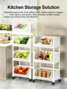 45cm Foldable Kitchen Storage Cabinet With Silent Wheels, 2–5 Layers Optional,Space Saving Foldable,Easy Clean,Multi-Layer Organizer For Spices Tableware Cookware Pantry. - 白色 - 查看 9