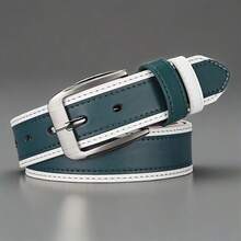 2-Color Casual Unisex White Faux Leather Belt With Rectangular Buckle, Suitable For Jeans, Ideal Gift - Multicolor - View 4