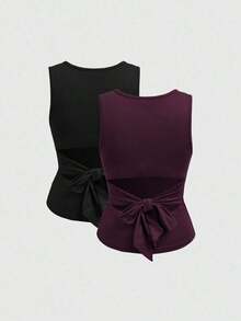 2 piezas Camisa sin espalda con lazo y cuello redondo sin mangas para mujer, Top estilo Y2K, adecuado para ir al trabajo, salidas, vacaciones, Paquete de 2 tops sin mangas para mujer, Top sin mangas para mujer, Conjunto de 2 piezas para mujer, Blus - Multicolor - Ver 12
