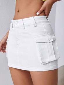 Minifalda de tela vaquera de tiro bajo, de moda para el verano - Blanco 2 - Ver 1