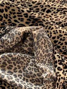 Pantalones Largos Para Mujer Con Estampado De Leopardo Y Cordón De Ajuste - Negro - Ver 10