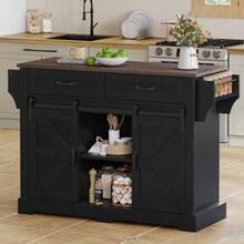 Kitchen Island With Fold-Down Worktop, Kitchen Trolley On Casters, Kitchen Unit With 2 Sliding Doors And 2 Drawers, Barn Style, White, Kitchen Storage Unit, 120 * 45 (70) * 91 Cm - 黑色 - 查看 5