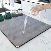 1件装厨房台面格子吸水垫，吸水性强，防滑，耐热，适用于咖啡吧、家庭餐桌等桌面装饰 - 霧灰大理石 - 查看 9