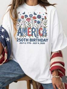 Camiseta Floral 250 Aniversario, Camiseta Wildflower Día de la Independencia, Sudadera de Cumpleaños de América. Camiseta unisex de algodón puro de 220 g. Peso ideal para todas las estaciones, apta para hombres y mujeres. Tejido duradero de alta calidad, suave al tacto y de larga duración. Camiseta transpirable. Adecuada para mujer en primavera y verano, vacaciones, Día de la Madre, Día de la Independencia. - Blanco - Ver 1