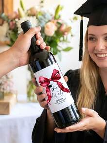 個性化紅酒瓶標籤，蝴蝶結圖案客製化酒標，適合畢業、訂婚、生日、週年紀念，DIY標籤，1/3/5入裝，送給她、男友、女友、爸爸、媽媽、家人、朋友、學生的獨特理想禮物，適用於畢業、學校、居家、辦公室 - 彩色 - 查看 10