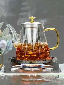 1pc Durable Glass Teapot With Stainless Steel Infuser - Heat Resistant, Suitable For Flowering Tea And Loose Leaf Tea, Ideal Gift For Holiday And Everyday Tea Brewing Back To School - Transparent - View 2